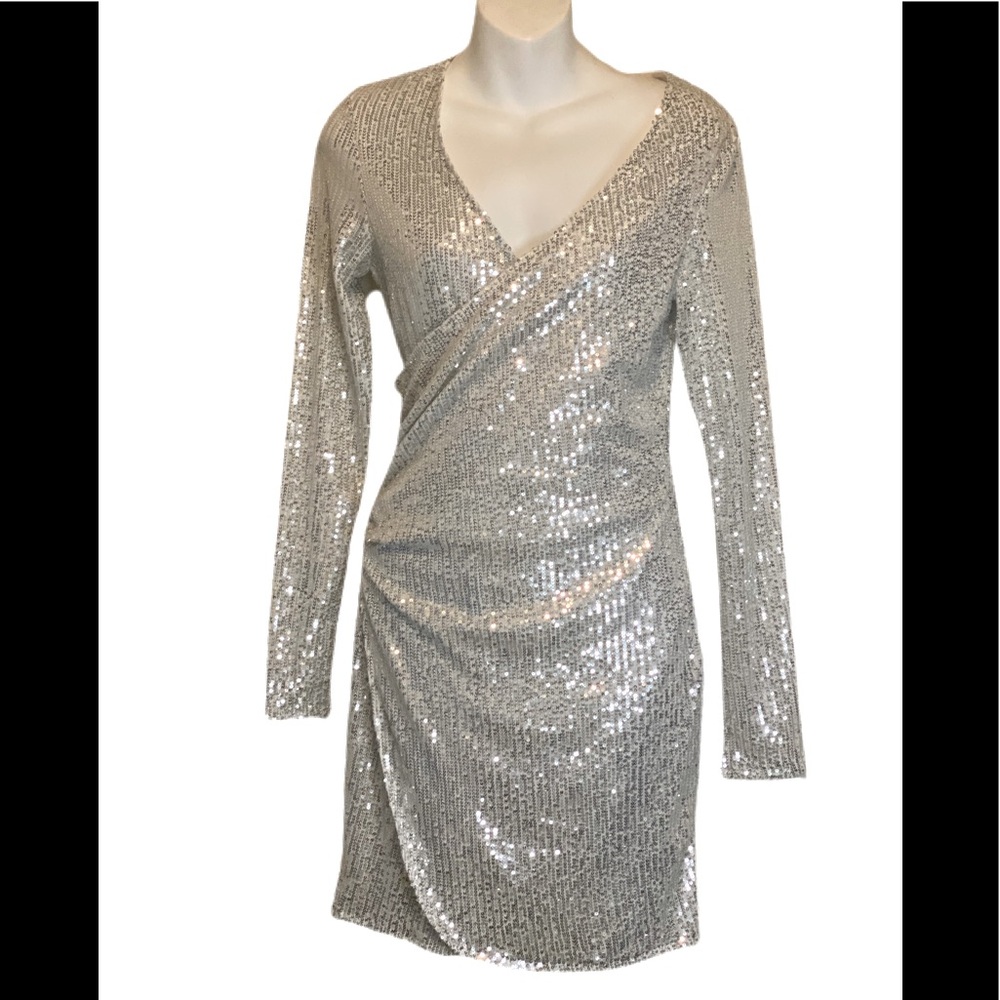 Silver Sequence Dress Long Sleeve